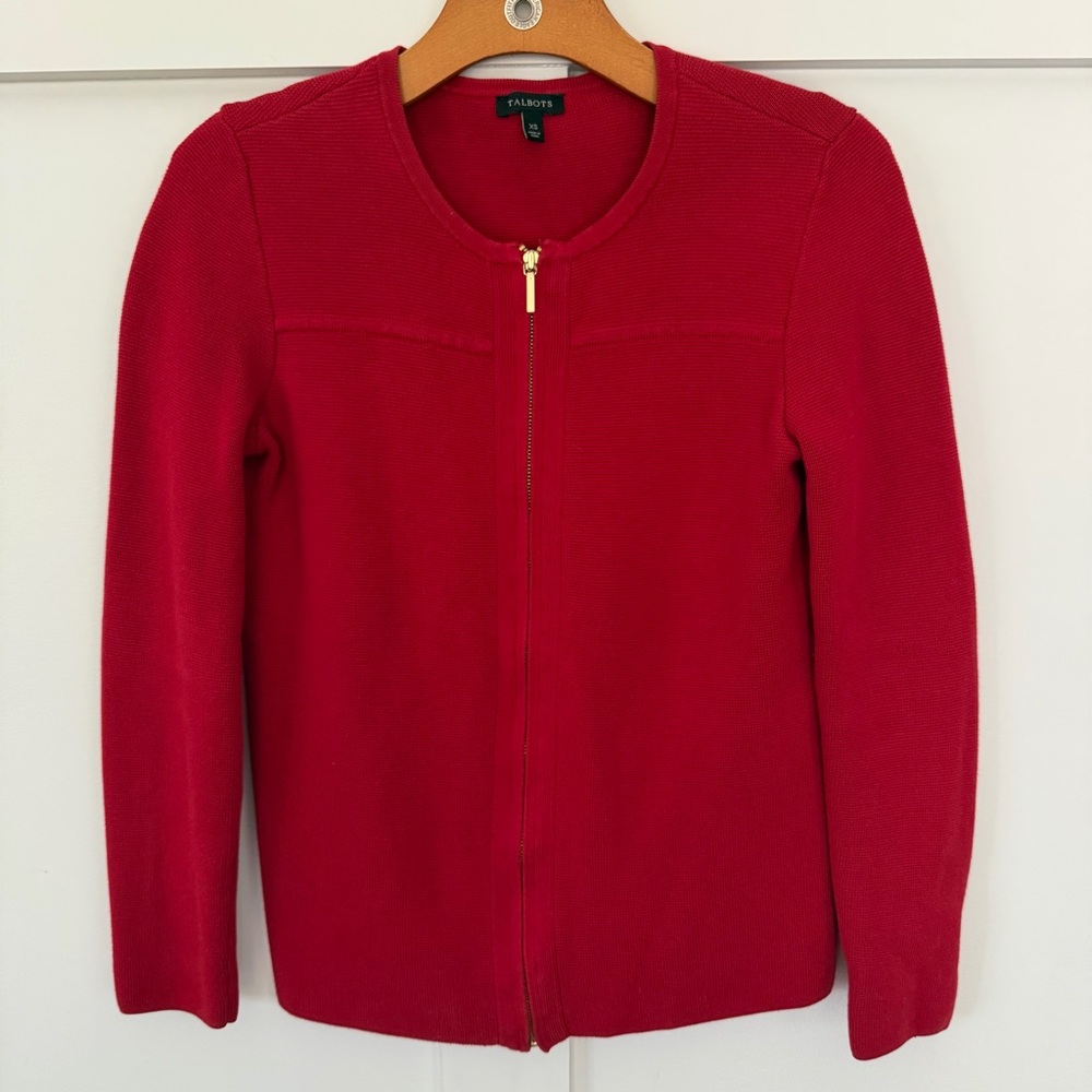 Talbots Women's Sweater Cardigan Full Zip Red Holiday Christmas Preppy Office XS